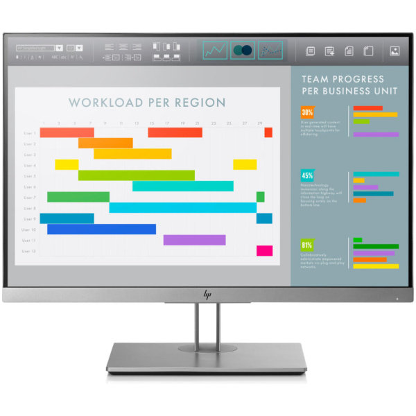 HP EliteDisplay E243i 24" Display IPS LED Non-Touch 16:10 Display Aspect (WideScreen) WUXGA (1920x1200) 0.270 mm Contrast 1000:1 5 ms 60 Hz Gray Case HDMI, DisplayPort, USB and VGA With Stand